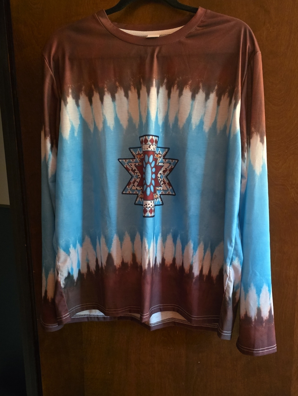 Tie-Dye Southwestern Graphic Long Sleeve Shirt - Blue & Brown